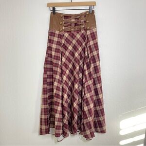 Scarlet Darkness Plaid Flare Maxi Skirt S Faux Leather Trim